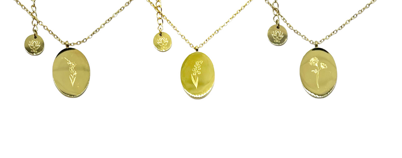 Les Colliers Shaman Ma Fleur de Naissance en Acier Inoxydable Plaqué Or 18K