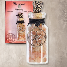 Charger l'image dans la galerie, COLLIER BOUTEILLE AVEC PEPITES PIERRE DU SOLEIL ET SEMENCE VIE