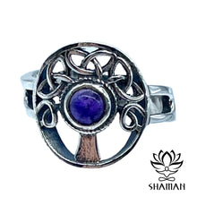 Charger l'image dans la galerie, Bague Avec Pierre De Améthyste Avec Arbre Vie Ajustable Bague