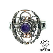 Charger l'image dans la galerie, Bague Avec Pierre De Améthyste Avec Fleur Lotus Ajustable Bague