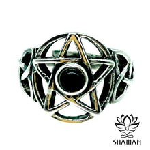 Charger l'image dans la galerie, Bague Avec Pierre Onyx Noir Et Pentacle Ajustable Bague