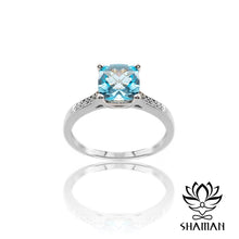 Charger l'image dans la galerie, Bague En Or Jaune 10 Carats Topaze Bleue Et Diamants Bagues