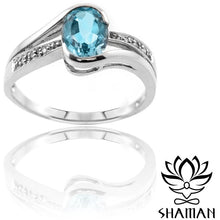 Charger l'image dans la galerie, Bague En Or Blanc 10 Carats Topaze Bleue Ovale Et Diamants Bagues