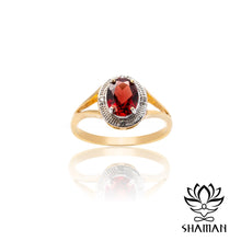 Charger l'image dans la galerie, Bague En Or Jaune 10 Carats Avec Grenat Et Diamants Bagues