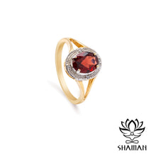 Charger l'image dans la galerie, Bague En Or Jaune 10 Carats Avec Grenat Et Diamants Bagues