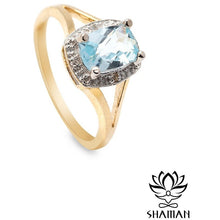 Charger l'image dans la galerie, Bague En Or Jaune 10 Carats Topaze Bleue Et Diamants Bagues
