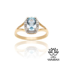 Charger l'image dans la galerie, Bague En Or Jaune 10 Carats Topaze Bleue Et Diamants Bagues