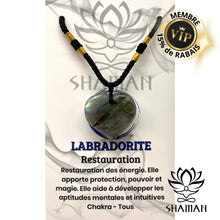 Charger l'image dans la galerie, Labradorite Coeur Sur Cordelette Ajustable Pendentifs Shaman