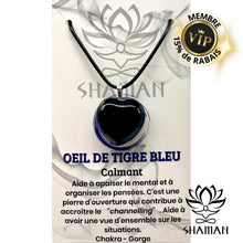 Charger l'image dans la galerie, Oeil De Tigre Bleu Coeur Sur Cordelette Pendentifs Shaman