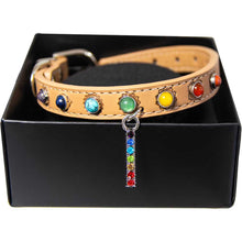 Charger l&#39;image dans la galerie, COLLIER CHAT/CHIEN CUIR VEG CHAT/CHIEN-7 CHAKRAS-PETIT 9.5″L
