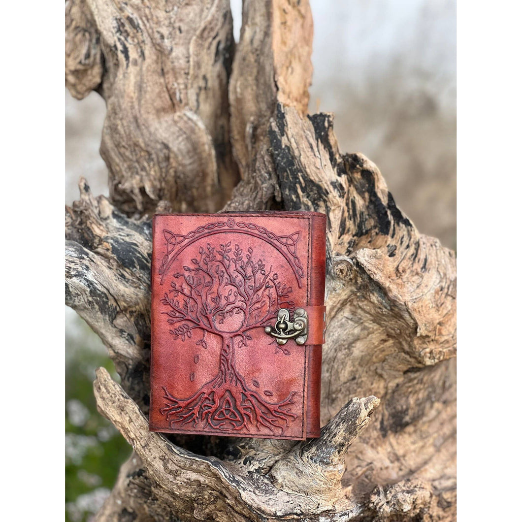 Carnet en cuir avec arbre embossé Vie de l'arbre: Rouge