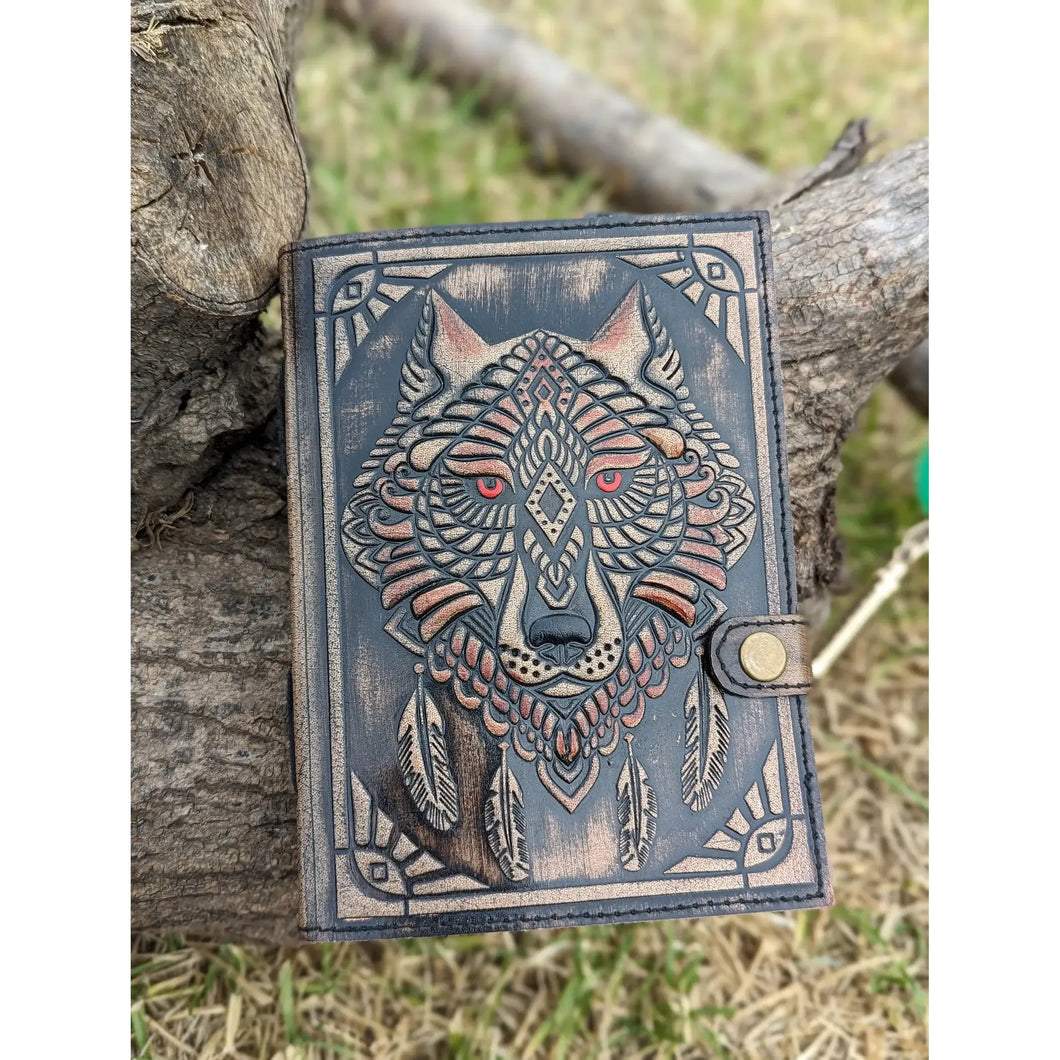 Journal en cuir gaufré Wolf avec 200 pages faites à la main