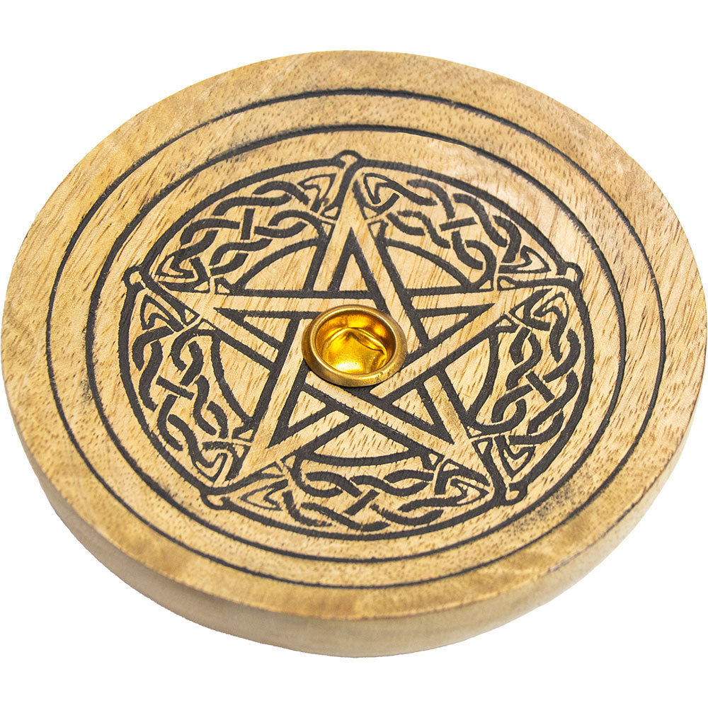 BRÛLE ENCENS– BOIS DE MANGUIER PENTACLE GRAVÉES  5″DIA