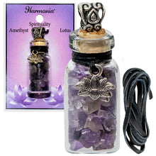 Charger l&#39;image dans la galerie, COLLIER BOUTEILLE AVEC PEPITES D&#39;AMETHYSTE ET LOTUS
