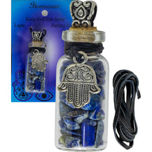 Charger l&#39;image dans la galerie, COLLIER BOUTEILLE AVEC PEPITES LAPIS ET MAIN FATIMA

