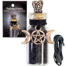Charger l&#39;image dans la galerie, COLLIER BOUTEILLE AVEC PEPITES SHUNGITE ET TRIPLE LUNES
