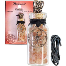Charger l&#39;image dans la galerie, COLLIER BOUTEILLE AVEC PEPITES PIERRE DU SOLEIL ET SEMENCE VIE
