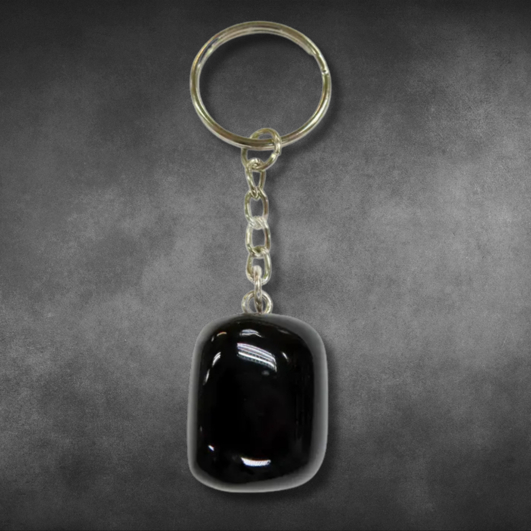 PORTE-CLÉS PIERRE ROULÉE : OBSIDIENNE NOIRE