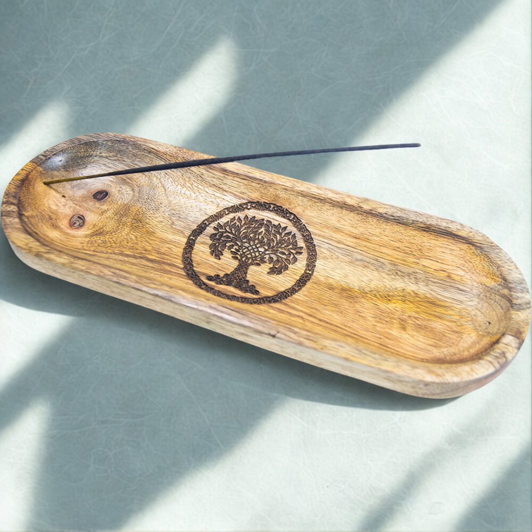 BRULE ENCENS  en BOIS OVAL ARBRE DE VIE  NATUREL 4″X11″