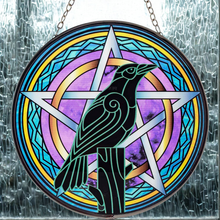 Charger l&#39;image dans la galerie, VERRE-CAPTEUR SOLEIL-CORBEAU &amp; PENTACLE 6″DIA
