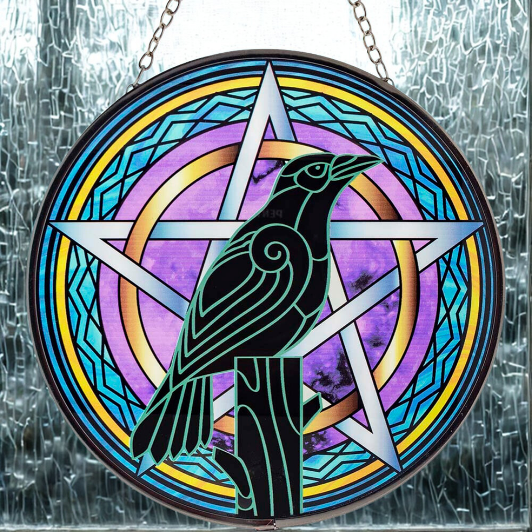 VERRE-CAPTEUR SOLEIL-CORBEAU & PENTACLE 6″DIA