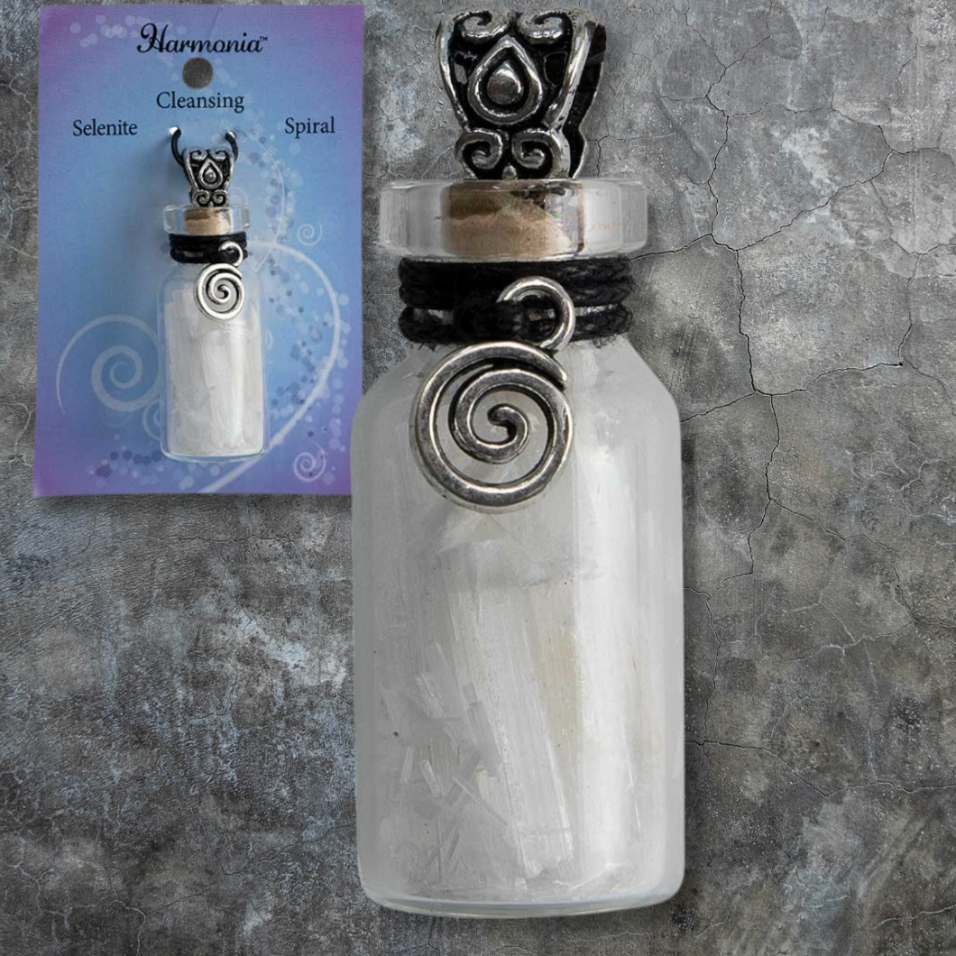 COLLIER BOUTEILLE AVEC SELENITE ET SPIRALE