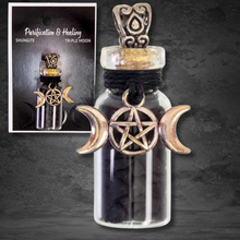 Charger l&#39;image dans la galerie, COLLIER BOUTEILLE AVEC PEPITES SHUNGITE ET TRIPLE LUNES
