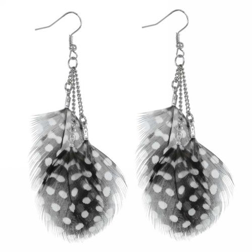 Boucles d'oreilles plumes pois blancs