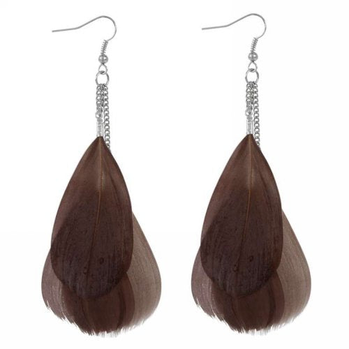 Boucles d'oreilles plumes brunes