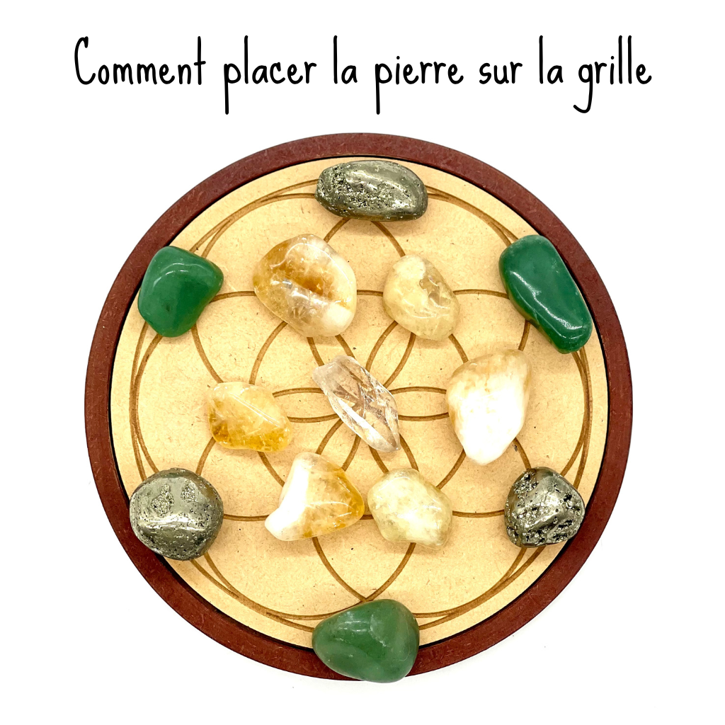 Grille de Cristal sur plaque de Bois Prospérité