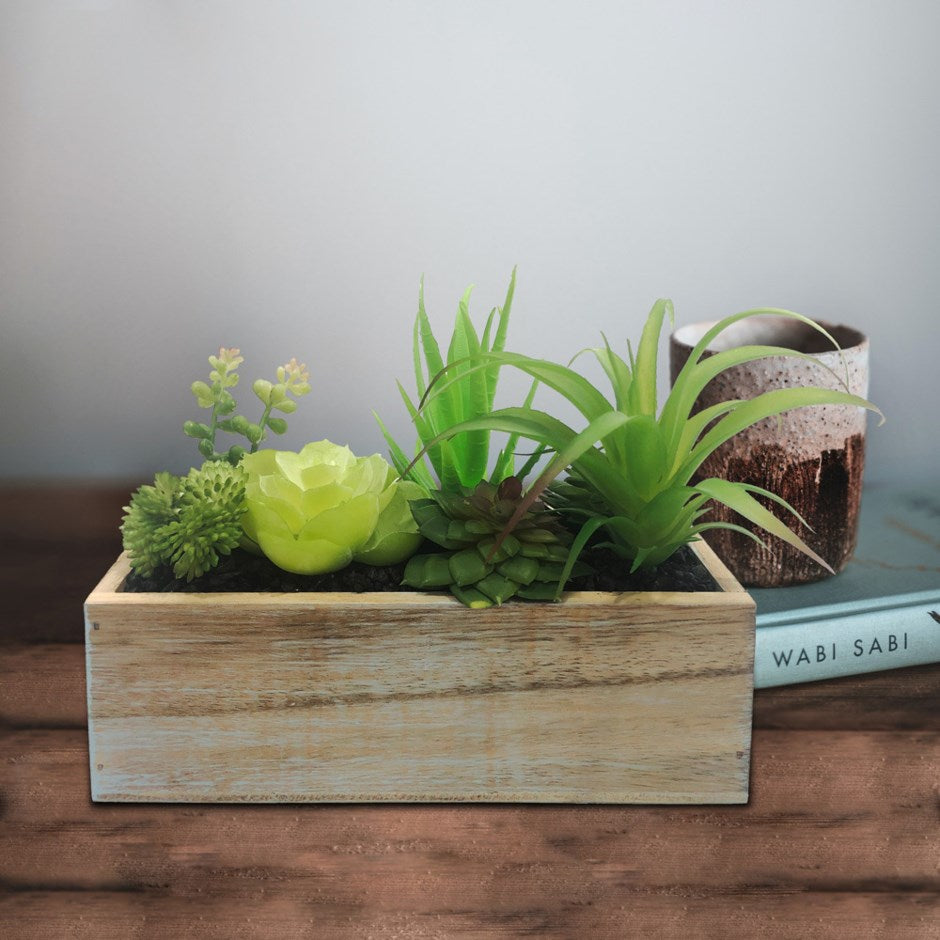 Jardinière Rectangulaire en bois avec Plantes Artificielles