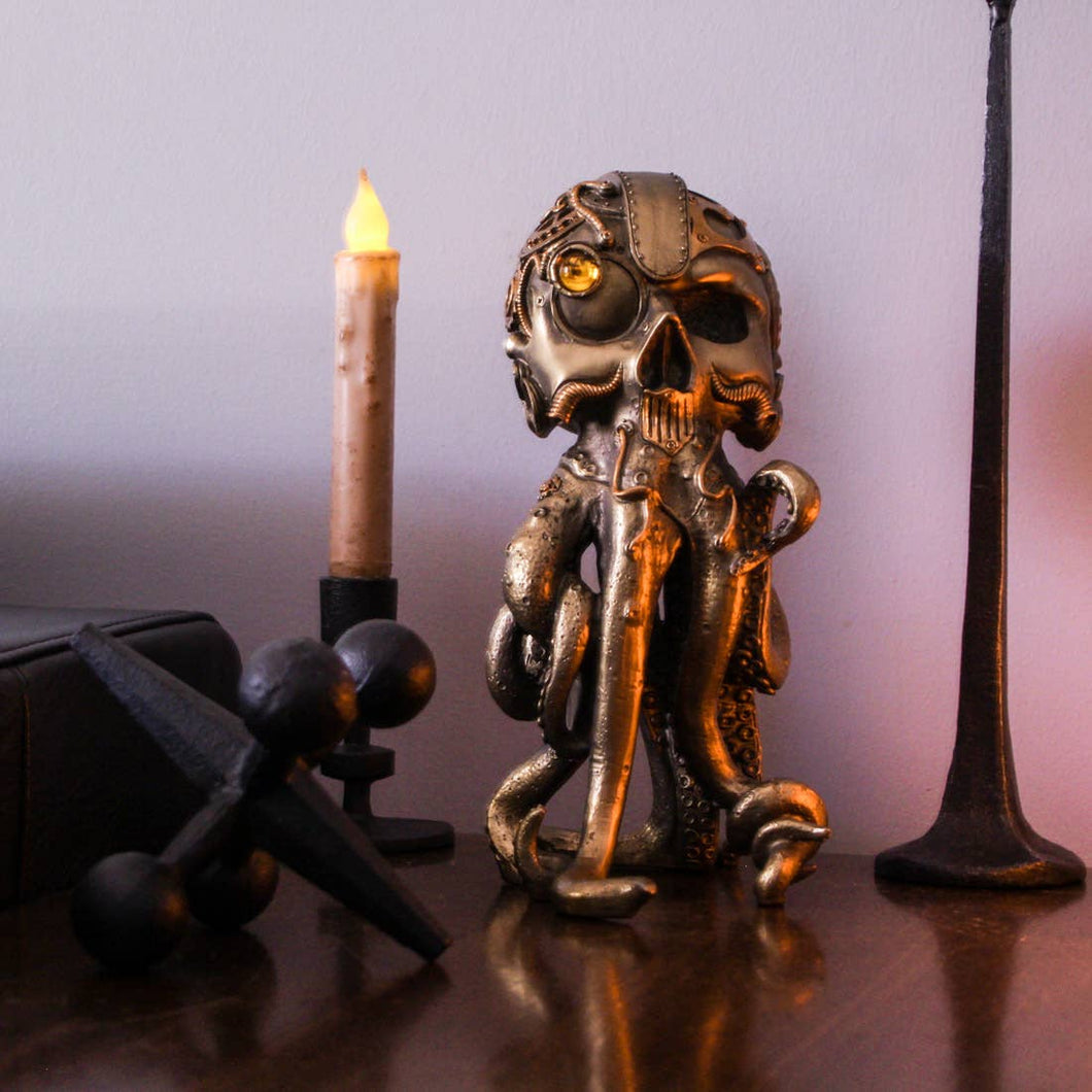 Crâne et Poulpe avec longue tentacule  Steampunk à effet bronzé