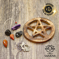 Plaque En Forme De Pentacle Bois Mangue Pierres Et Cristaux