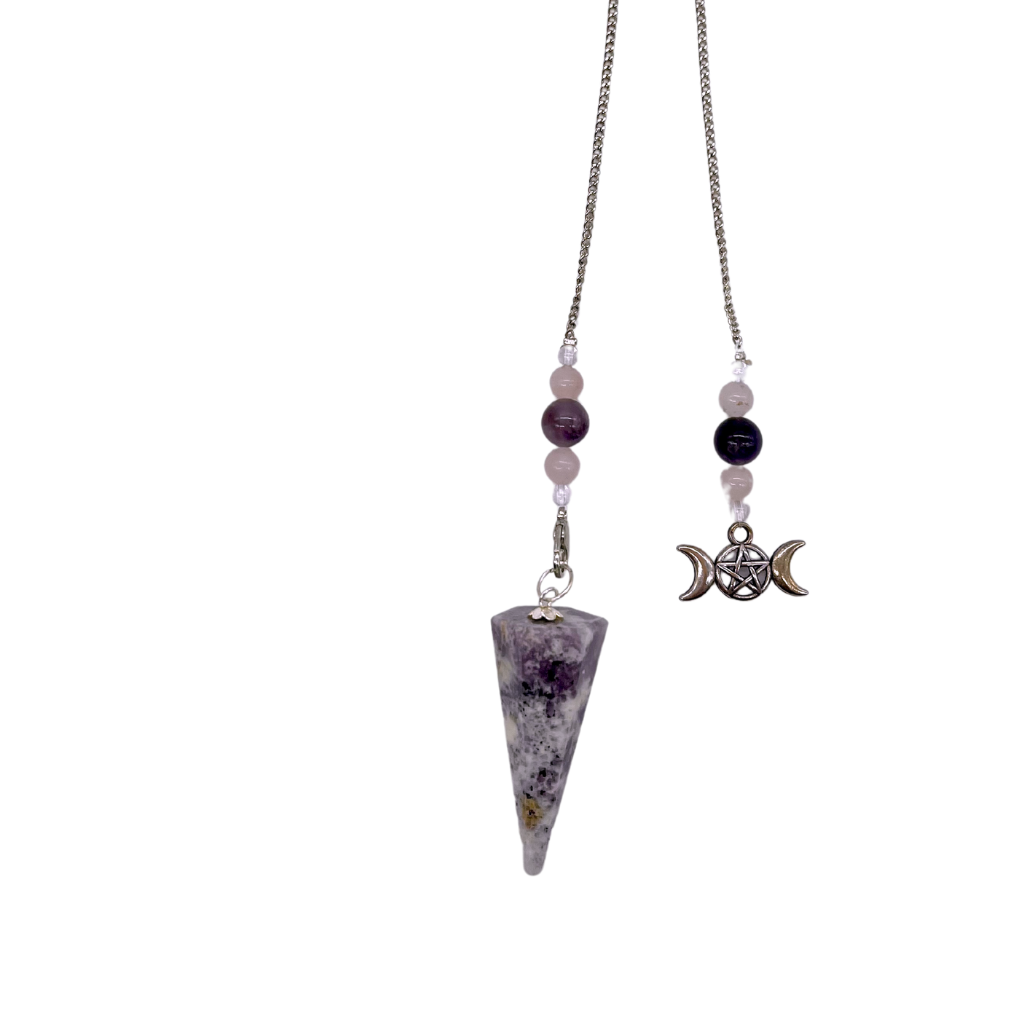 PENDULE   LÉPIDOLITE  TRIPLE LUNE -12.5″L