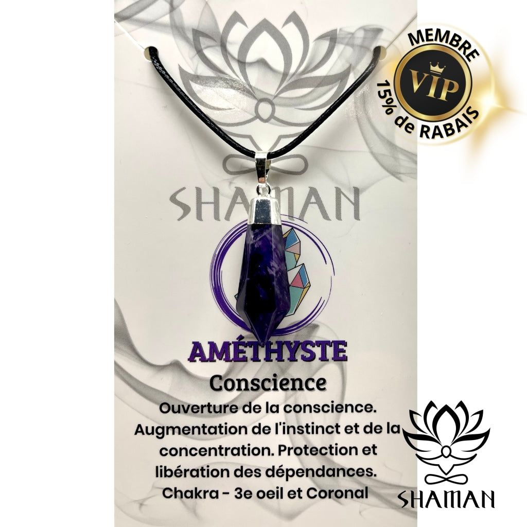 Améthyste  en Pointe de Diamant sur Cordelette