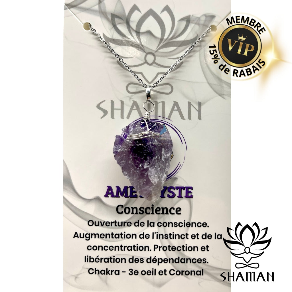 Améthyste Pointe De Flèche Sur Chaine Pendentifs Shaman