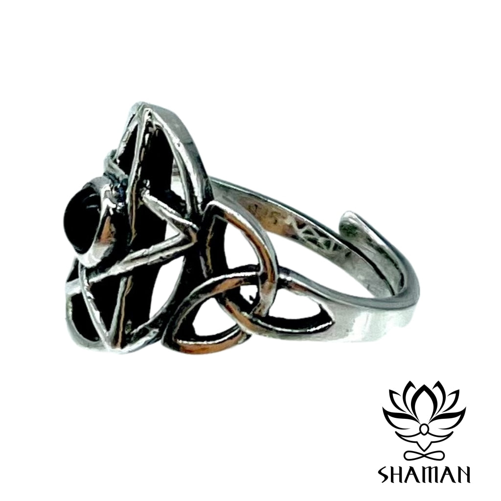 Bague Réglable En Onyx Noir - Pierre Naturelle, Laiton - Force Et Protection