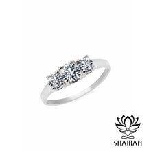 Charger l&#39;image dans la galerie, Bague En Or Blanc 10 Carats Et 3 Pierres Oxyde De Zirconium Aaa Bagues
