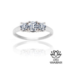 Charger l&#39;image dans la galerie, Bague En Or Blanc 10 Carats Et 3 Pierres Oxyde De Zirconium Aaa Bagues
