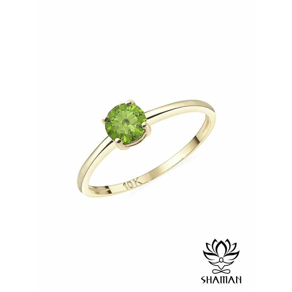 Bague Solitaire En Or Jaune 10 Carats Et Péridot Août Bagues