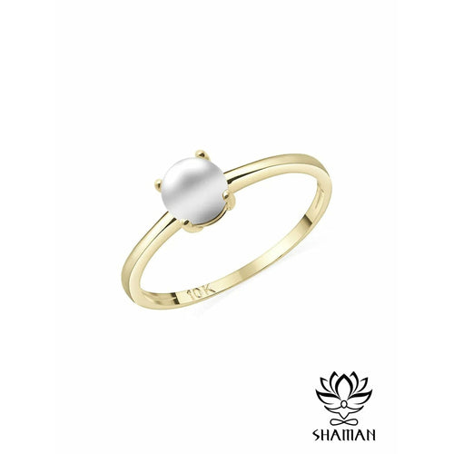 Bague Solitaire En Or Jaune 10 Carats Et Perle Juin Bagues