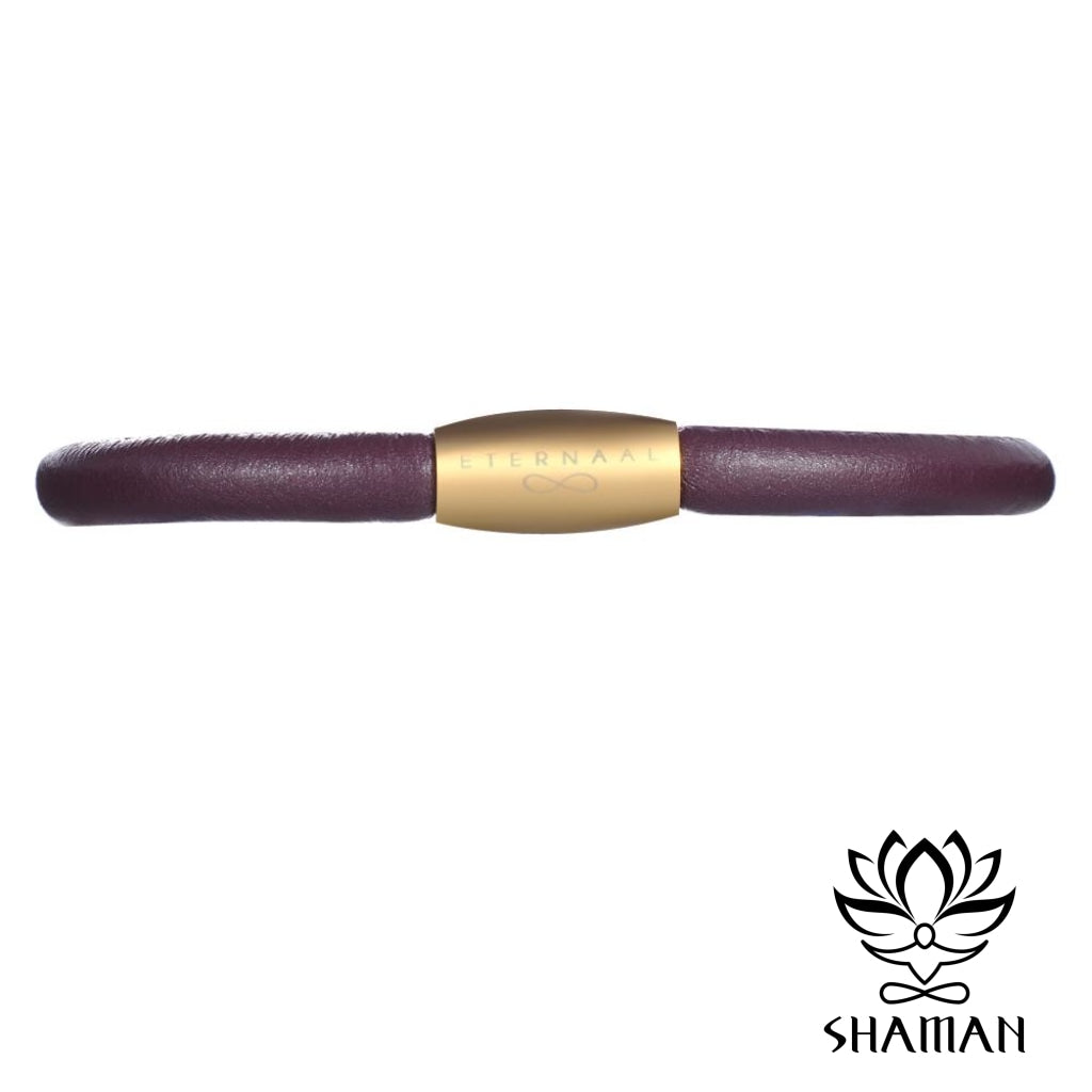 Bracelet Cuir - Prune Avec Attache Fini Doré En Acier Inoxydable 20.5Cm Bracelet