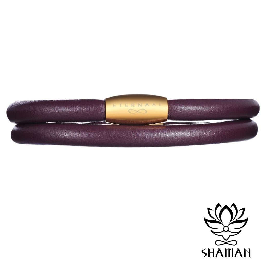 Bracelet Cuir - Prune Avec Attache Fini Doré En Acier Inoxydable 41Cm Bracelet