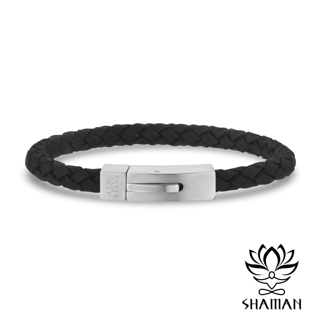 Bracelet En Cuir Mince Noir Avec Attache Acier Inoxydable Bracelet