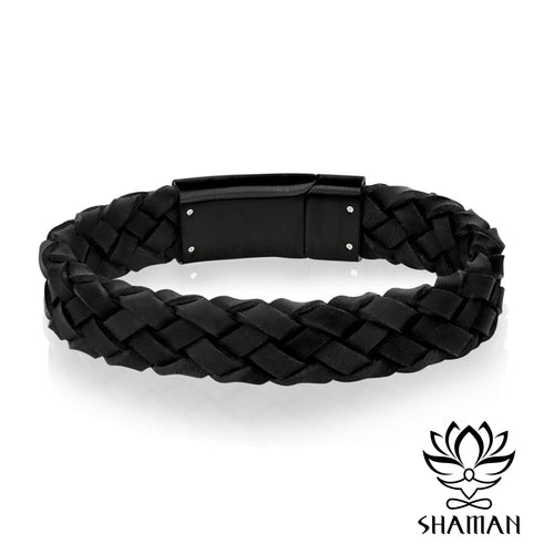 Bracelet En Cuir Noir Avec Attache Acier Inoxydable Bracelet