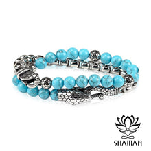 Charger l&#39;image dans la galerie, Bracelet Serpent En Turquoise Et Acier Inoxydable 8 Bracelet
