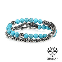 Charger l&#39;image dans la galerie, Bracelet Serpent En Turquoise Et Acier Inoxydable Bracelet
