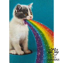 Charger l&#39;image dans la galerie, Carte Cat Spits Up Rainbow Anglais De Souhaits
