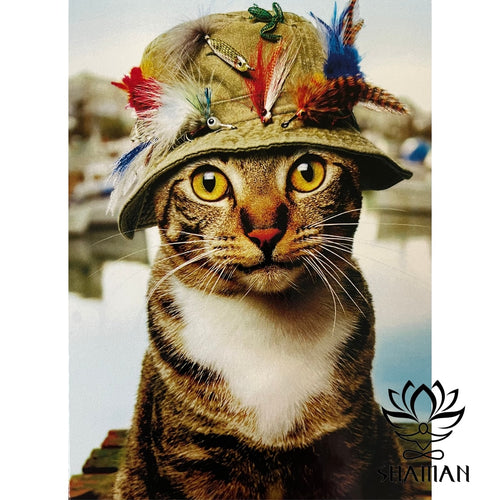 Carte Chat Avec Chapeau De Pêche Français Souhaits