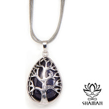 Charger l&#39;image dans la galerie, Collier Arbre De Vie En Alliage Zinc Avec Goldstone Bleue Pendentif Pierre
